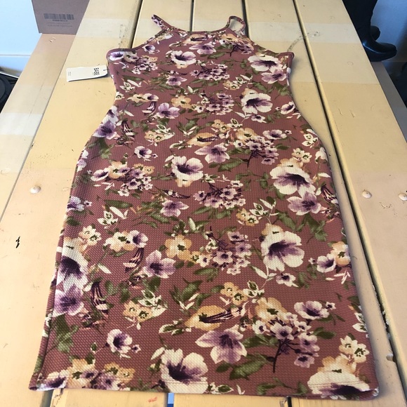 Mauve Floral Bodycon Midi Dress size L - Picture 6 of 6